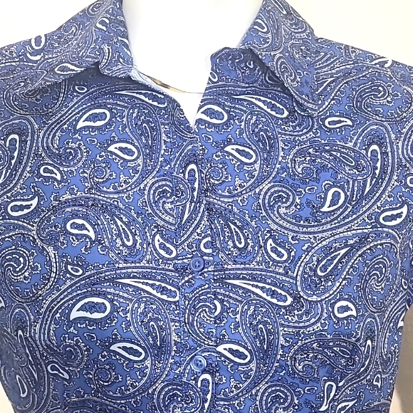 Paisley Bandana Button Up blouse print Cotton Stretch Short Sleeve Cuffs NWT - Picture 8 of 8
